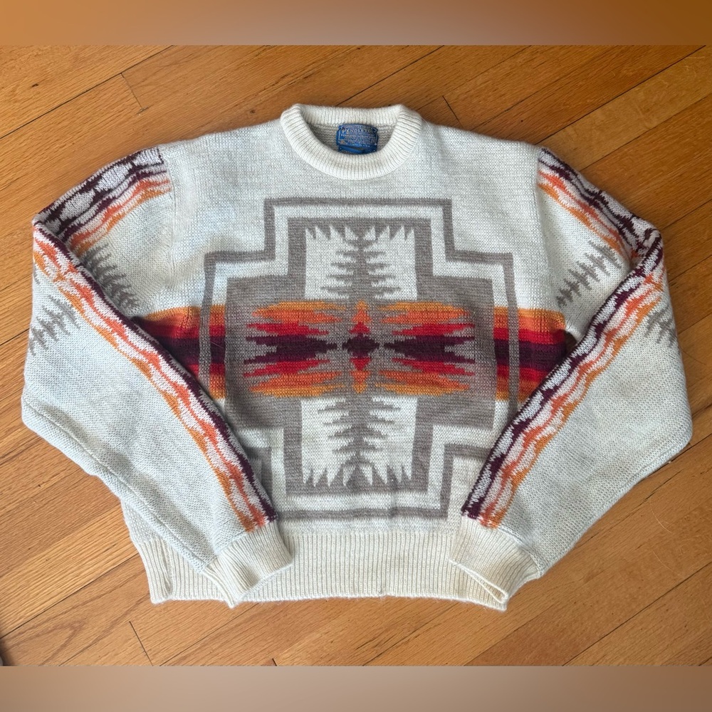 Pendleton Chief Joseph Harding Crewneck Sweater Ivory Vintage